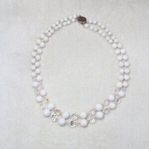 1960s Double Strand White Gumball Aurora Borealis Collar Vintage Choker Necklace